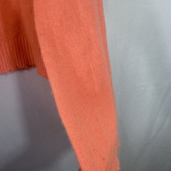 Minnie Rose Coral Orange Hooded Cropped Chewed Hem Cashmere Sweater Size S Cozy - Picture 12 of 12